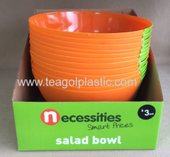 Plastic salad bowl 24cm round orange 151C in display box packing