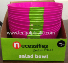 Plastic salad bowl 24cm round pink in display box packing