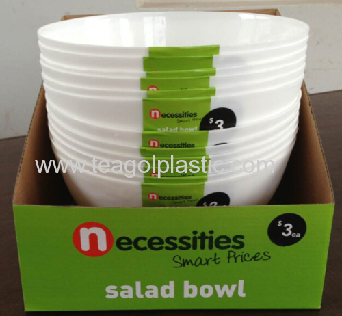 Plastic salad bowl 24cm round white in display box packing