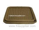 Nontoxic Rectangle Plastic Rattan Bread Basket Brown With Coated Metal Frame