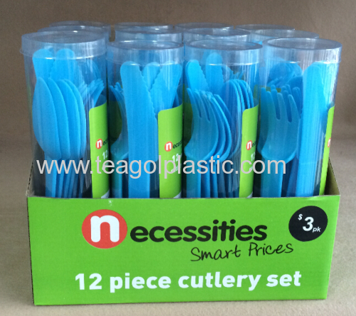 Cutlery set 12PC plastic blue 306C in display box packing