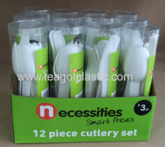 Cutlery set 12PC plastic white in display box packing