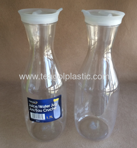 Water jug Juice jug with lid 1.7L plastic clear color