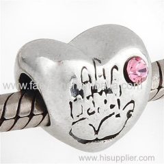 Antique Sterling Silver IT IS A GIRL Heart Beads with Pink Austrian Crystal