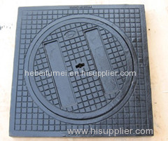 Square grey iron manhole cover and frame