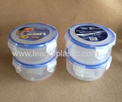 Set of 2 plastic mini clip lock storage containers Round 0.285L