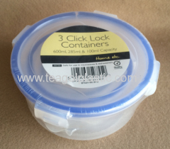 Set of 3 plastic clip lock storage containers Round