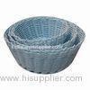 Round Storage Basket in Light Blue, Made of Plastic Rattan, Used for Packing and Storage