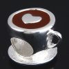 Sterling Silver Heart Cup with Coffee Enamel Charm Beads