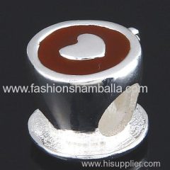 Sterling Silver Heart Cup with Coffee Enamel Charm Beads