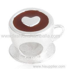 Sterling Silver Heart Cup with Coffee Enamel Charm Beads