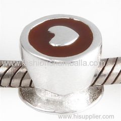 Sterling Silver Heart Cup with Coffee Enamel Charm Beads