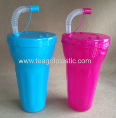 Jumbo straw cup with lid 850ml plastic Sipper mug with lid