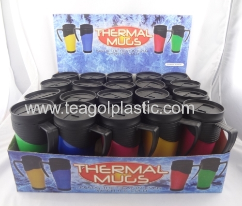 Plastic thermal travel mug in display box packing