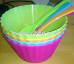 Ice cream bowls with spoons set PK4 plastic in color card packing