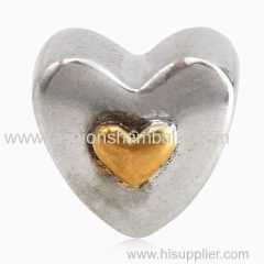 Antique Sterling Silver Happy Anniversary Gold Plated Heart Charm Beads