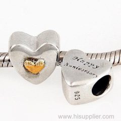 Antique Sterling Silver Happy Anniversary Gold Plated Heart Charm Beads