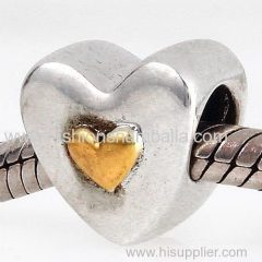 Antique Sterling Silver Happy Anniversary Gold Plated Heart Charm Beads