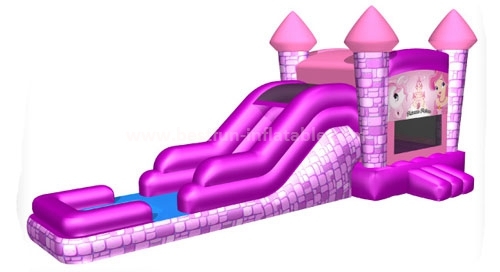 Pink princess inflatable combo with slide