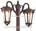 Brown Traditional Outdoor Lighting Double Arms Pole Lamps For Garden Decor