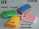 6600mAh Dual USB Power Bank With Led Light , Samsung Galaxy Note Power Bank