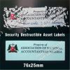Custom destructible asset labels & security tags with barcode and serial numbers ultra destructible security asset label