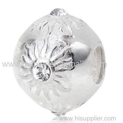 Sterling Silver Sun Charm Beads with Clear Austrian Crystal European Style