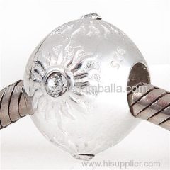 Sterling Silver Sun Charm Beads with Clear Austrian Crystal European Style