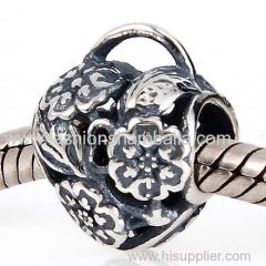 European Style Sterling Silver Floral Heart Padlock Beads