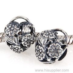 European Style Sterling Silver Floral Heart Padlock Beads