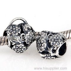 European Style Sterling Silver Floral Heart Padlock Beads