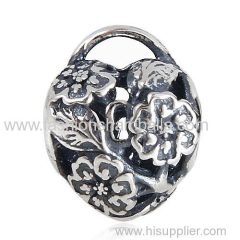 European Style Sterling Silver Floral Heart Padlock Beads