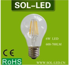 6W 8W clear glass E27 LED Filament 360 degree 80Ra 700lm Dimmable LED Filament light bulb