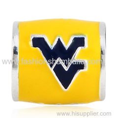 Sterling Silver Enamel Yellow WVU Beads European Style