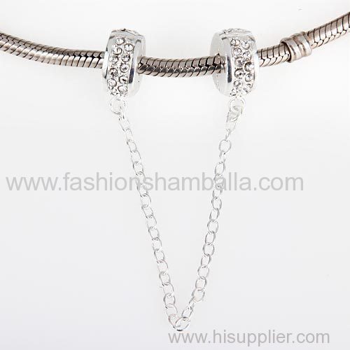 925 Sterling Silver European Style Safety Chain with Crystal For Women Bracelets