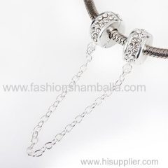 925 Sterling Silver European Style Safety Chain with Crystal For Bracelets