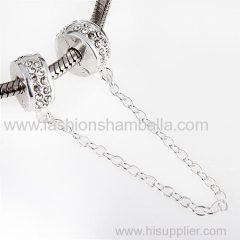 925 Sterling Silver European Style Safety Chain with Crystal For Bracelets