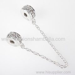 925 Sterling Silver European Style Safety Chain with Crystal For Bracelets