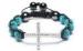 Shamballa Aquamarine Crystal Argil Beaded Cuff Bracelets with Silver Plated Brass Cross