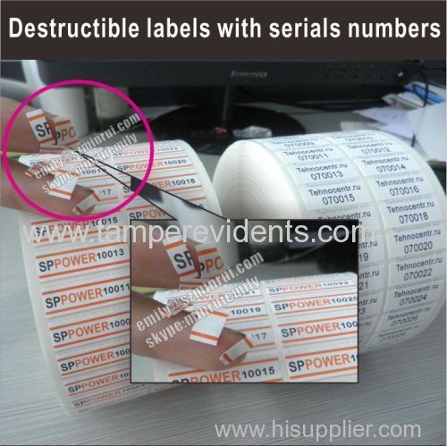 Sequence Numbered Self Adhesive Destructible Security Tamper Proof Seal Stickers in rolls