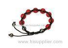 Red shamballa bead bracelet crystal jewelry bracelets with silver, rhodium plated