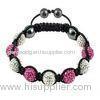 High quality 10mm Hematite Crystal Bangle Bracelets with white & dark pink crystal beads