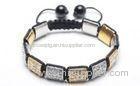 Shamballa Beaded Cuff Bracelets Jewellery with Clear Crystal and Topaz Alloy Square Beads