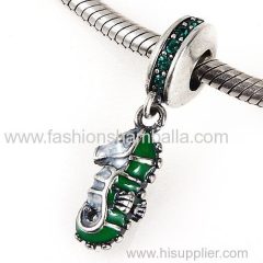 European Sterling Silver Dangle Tropical Seahorse with Emerald Austrian Crystal Charm