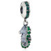 Wholesale European Sterling Silver Dangle Tropical Seahorse with Emerald Austrian Crystal Charm