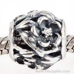 Sterling Silver Mystic Floral Beads with Clear Austrian Crystal European Style Wholesale