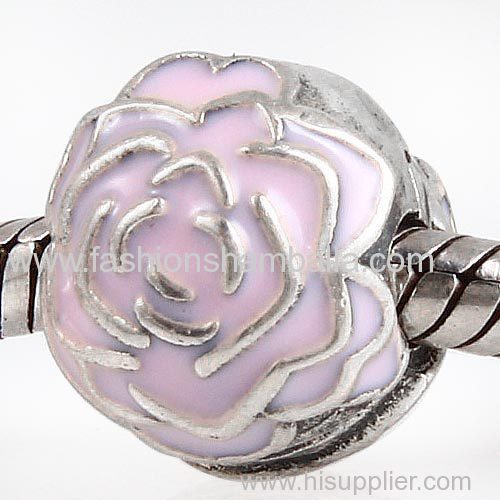 Fashion Design Sterling Silver Rose Garden Pink Enamel Clip Beads