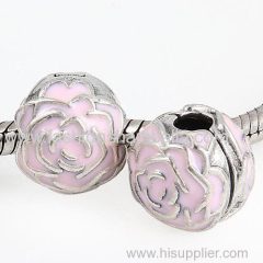 Sterling Silver Rose Garden Pink Enamel Clip Beads