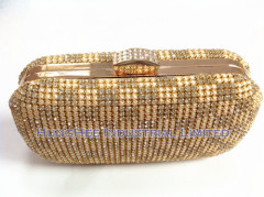 Crystal Rhinestone and Faux White Pearl Covered Evening Clutch Bags Handbag Purses in Gold Base HHJ-1013