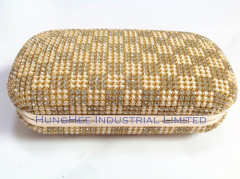 Crystal Rhinestone and Faux White Pearl Covered Evening Clutch Bags Handbag Purses in Gold Base HHJ-1013